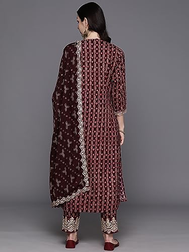 Image of INDO ERA Women's Rayon Printed Straight Kurta Pant with Dupatta (Kh5Rd7068)