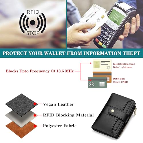 Image of SENDEFN Small Wallets for Women Leather Bifold Compact RFID Blocking with ID Window