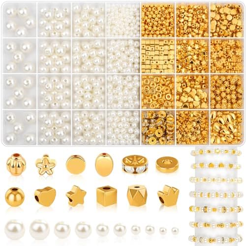 Assorted Beads For Jewelry Making 2026.Amazon.com: 1290 Pieces Pearl Beads and Gold Spacer Beads for Bracelets ...