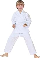 FLUORY White Karate Gi Uniform with Free Belt - Breathable Kids & Adult Sizes 000-6 for Training & Dojo