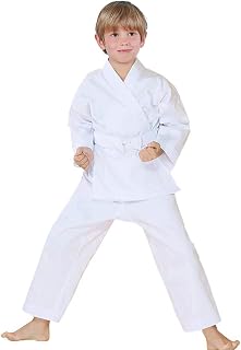 FLUORY White Karate Gi Uniform with Free Belt - Breathable Kids & Adult Sizes 000-6 for Training & Dojo