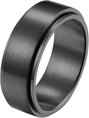 Epinki 8MM Anxiety Ring Fidget, Black Matte Brushed Spinner Ring Fidget Ring for Men, Stainless Steel Ring Size 10