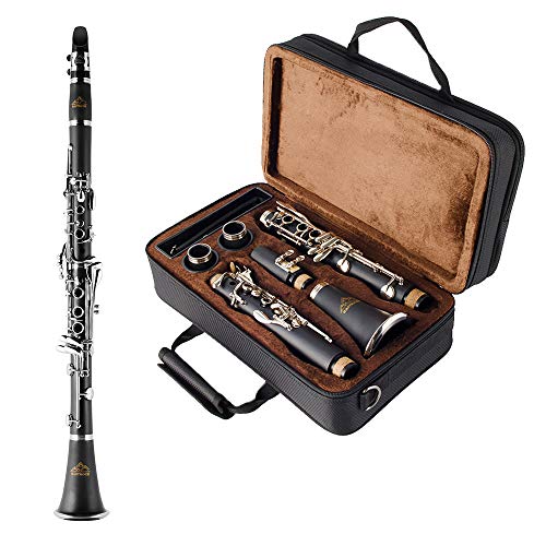EASTROCK Clarinet Bb Flat 17 Nickel Keys Clarinet with 2 Barrels,Case,Stand,Care kit