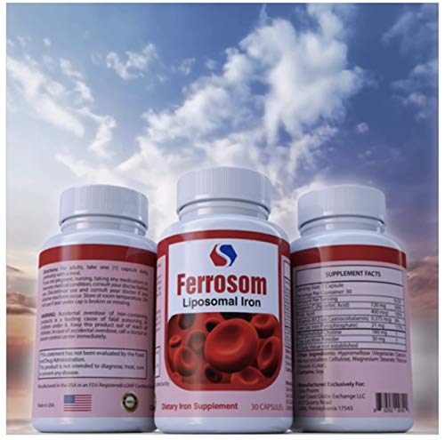 Liposomal Iron Supplements By Siba Pharm | Ferrosom Dietry Iron Vitamins Supplement | Rich In Vitamin C, B12, Folic Acid| Non Gmo, Vegan, Premium Quality| Helps New Blood Cell Production | 30 Capsules #TOP4