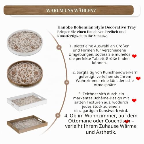 Hanobe Holztablett Groß Deko Boho Dekotablett Rechteckig Tablett mit Henkel – Ansicht 7