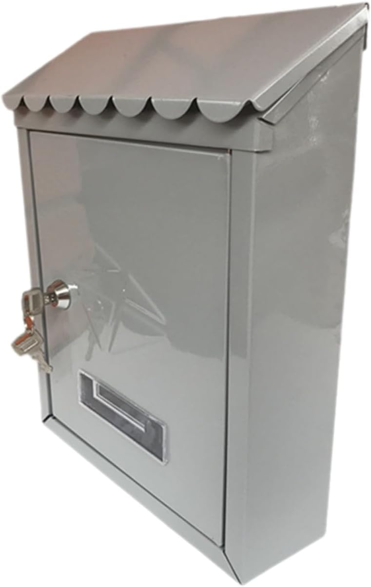 Retro European Style Wall Mount Mailbox Silver Metal Rainproof Locking Parcel Box for Home Outdoor Use with Spacious Capacity and Smooth Edges for Letters and Mail Correspondence