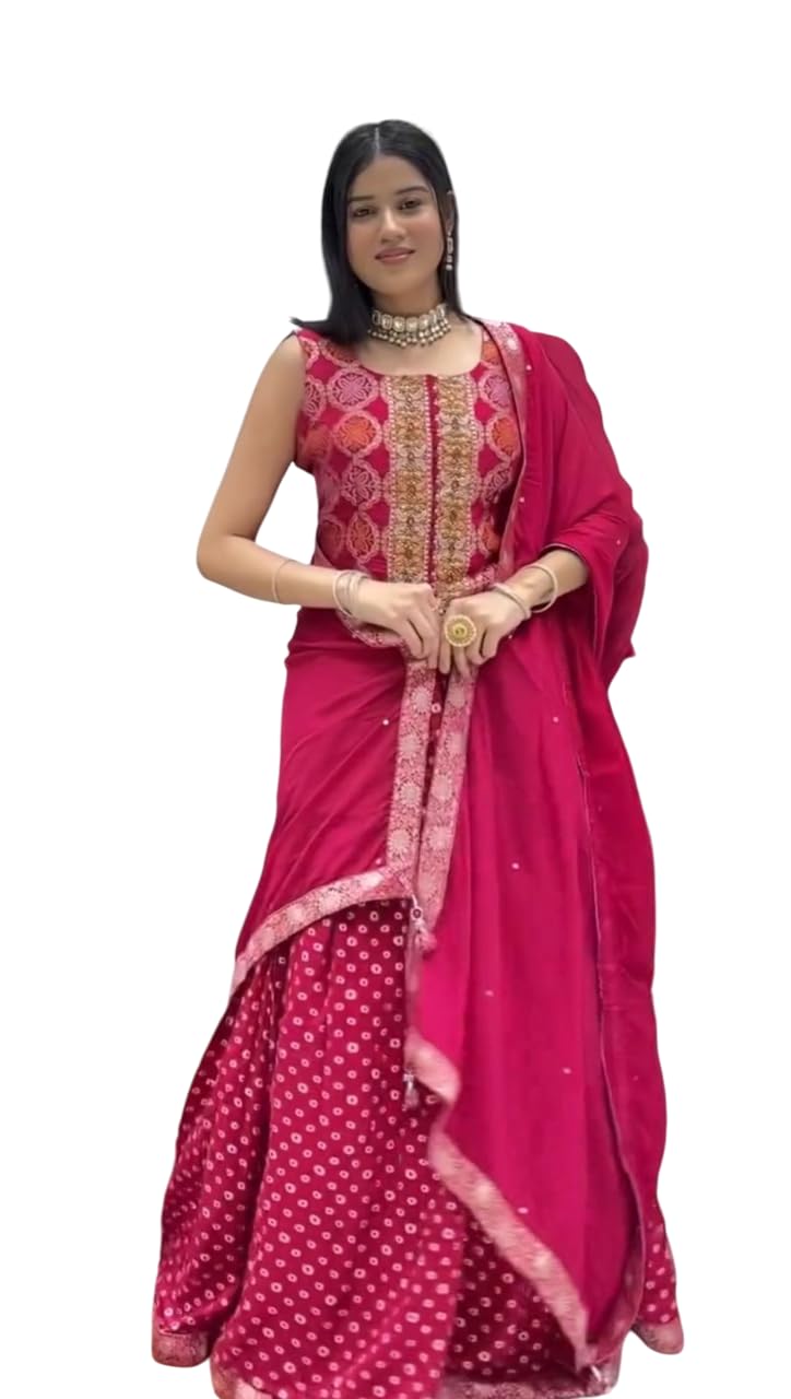 luxe vibe Women's Chinon silk Embroidery work Kurta Lehenga & dupatta Stitched Ready to Wearr for Widding-picture-42