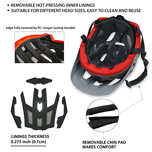 Bike Helmet Mountain Bike Helmets For Adults:men Women Bicycle Helmet Certified Mtb Cycling Helmet Lightweight With Visor (Large, Gray/Red) #TOP3
