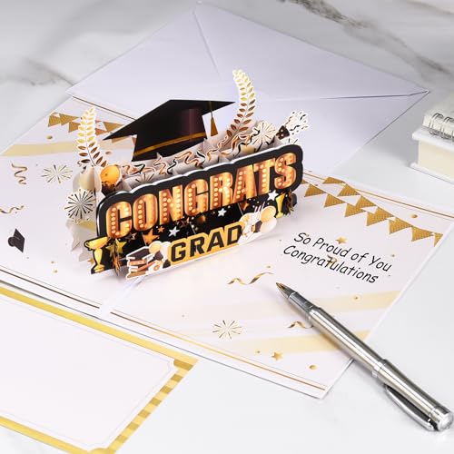 Image of VIVIKEN Graduation Cards, Musical Pop Up Congrats Grad 2026 Card with Light | 3D Popup Congratulations Graduation Gifts for 2026 High School College University Graduates for Son Daughter Grandson