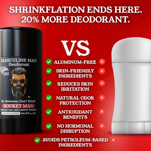 Image of Deodorant for Men - Aluminum Free Men's Natural Deodorant - Long-Lasting Fresh Spiced Oak & Earthy Woods Scent, Stain-Free, Made in USA, 3.2oz - Rocket Man