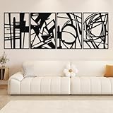 Quanqiuyi 4 Pack Black Abstract Metal Wall Art, 16'' x 11'' Minimalist Single Line Art, 3D Textured Wall Sculptures for Living Room, Bedroom, Bathroom, Study Room Decor