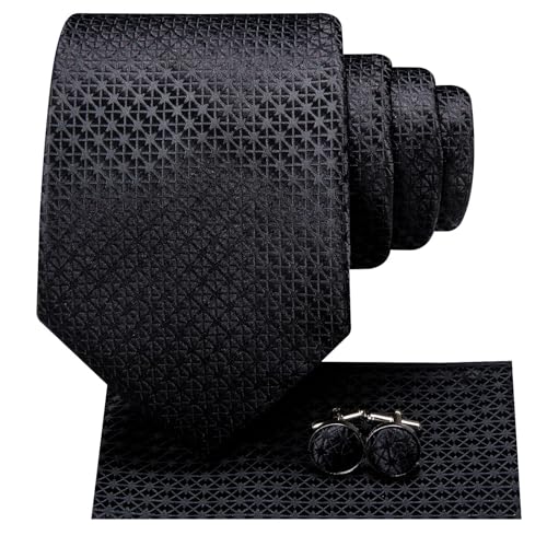 Image of Hi-Tie 70 inches Ties for Men Silk Extra Long Necktie and Pocket Square Cufflinks Set Men Big and Tall Tie Business