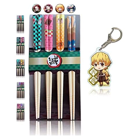 Demon Slayer Chopsticks Set Reusable Kimetsu no Yaiba Chop Sticks Japanese Anime Bamboo Chopstick Sets | Official Collectible Chopsticks 8.07 Inches Long Easy to Use Gift for Kids,A Cover