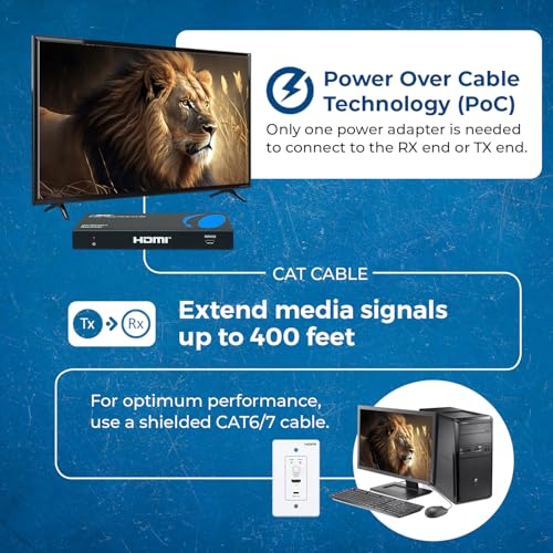 Image of OREI 4K Wall Plate HDBaseT HDMI /USB-C Extender, 400 ft Over Single Cat6 /Cat7 Cable Wall Plate Transmitter 4K @ 60Hz, HDR, RS-232, CEC, & 2 Way IR Control