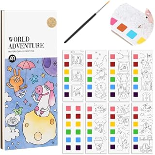 Pocket Watercolor Painting Book, Enchanted Garden Pocket Paint, Magic Water Colouring Books for Kids, Watercolour Colouring Book Kids, with Paint Brush (World Adventures)