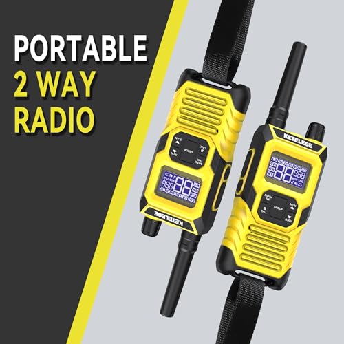 Image of KETELESE T4 FRS Two Way Radio Earpiece with Mic, Walkie Talkie Long Range for Adults, IP67 Waterproof Walkie Talkies, 22 Channel, NOAA Wheather Alert, PTT, VOX, Yellow, 4Pack