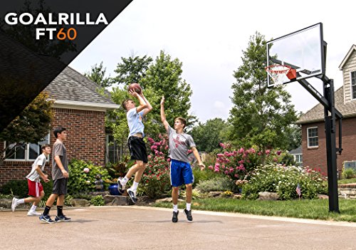 Goalrilla FT60 Basketball Hoop with Tempered Glass Backboard, Black Anodized Frame, and In-ground Anchor System