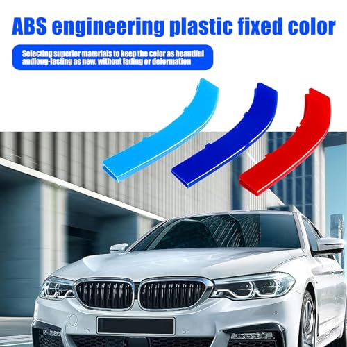 Image of 3 PCS Car Grille Insert Trims, ABS Snap-on Front Grill Mesh, 3D Car Grille Buckle Strip, Tri-color Automobile Stripe Decoration, Compatible with BMW 5 Series 14-17 (Red & Blue & Dark Blue)