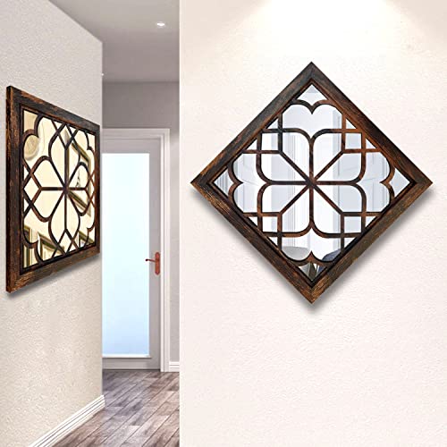 Wocred 20Inch 2 Pcs Square  Wall Mirror,Gorgeous Rustic Farmhouse Accent Mirror, Caramel Color Entry Mirror For Bathroom Renovation,Bedrooms,Living Rooms And More. #TOP2