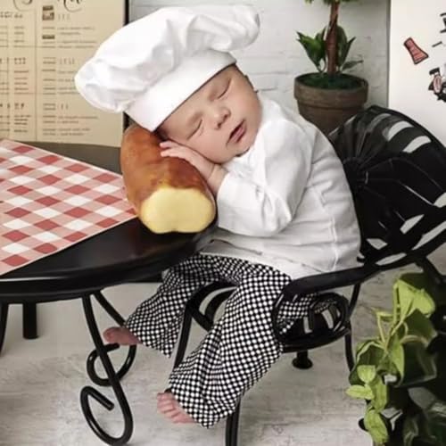Image of Babymoon Set of 3 | Baby Chef Coat with Hat and Pant | Baker MasterChef Baby Photoshoot Props | Chef Theme | 0-3 Months