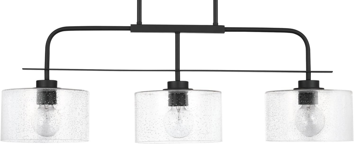 HomePlace Lighting 838435MB Mattie Transitional Wide Conical Clear Seeded Glass Cylinder Island Chandelier, 3-Light 300 Total Watts, 12" H x 36" W, Matte Black