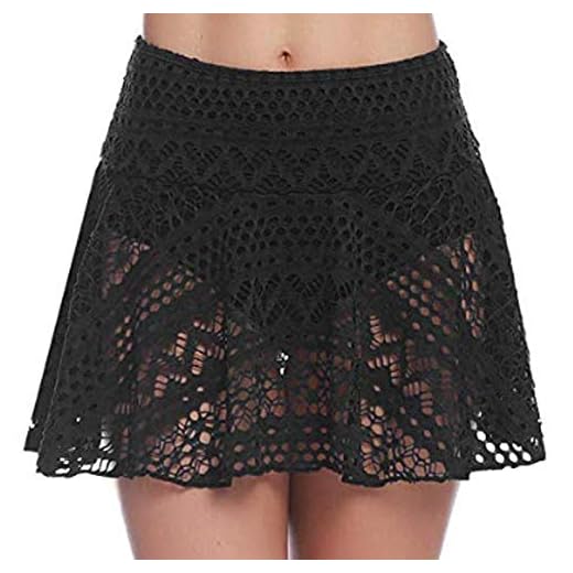 AmyGline Damen Bikini Unterteil Tankini Schwimmrock mit Taschen Strandkleid Badehose Badeanzug Rock Shorts Badeshorts Bikinihose Bademode Strand Swimsuit 3 Damen Baderock mit Innenslip Bikini Rock Tankini Unterteil f5606 Farbe: Baderock Schwarz R8(sw), Gr. 10XL