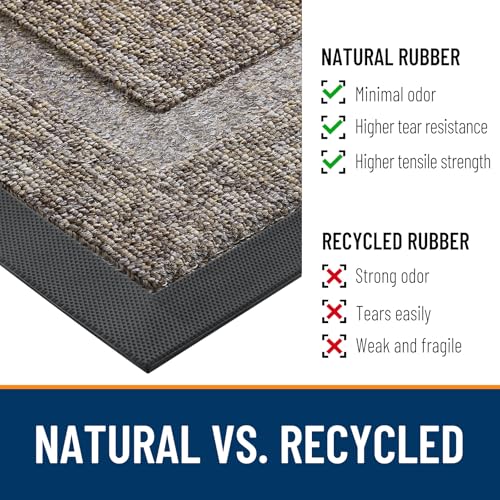Image of OLANLY Front Door Mat Indoor Outdoor Entrance, Waterproof All-Season, All-Weather Doormat, Sturdy Natural Rubber, Low Profile, Easy Clean Patio Porch Entryway Mat, 35x23, Khaki and White