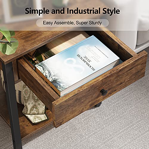 Ecoprsio Nightstand Set Of 2 Industrial End Table Side Table With Drawer And Storage Shelf Wood Night Stand Rustic Bedside Table For Bedroom, Living Room, Sofa Couch, Hall, Easy Assembly #TOP4