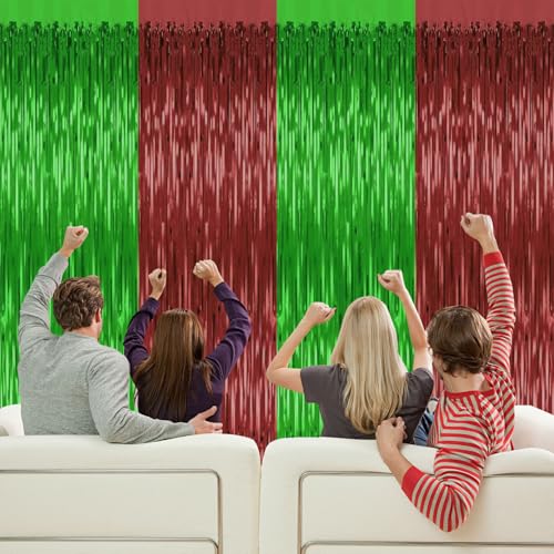 Image of 2 Pack Football Party Decorations,3.28 Ft x 6.56 Ft Football Tinsel Backdrop,Brown Green Foil Fringe Curtains Metallic Party Streamer Birthday Party Decorations Sports Background