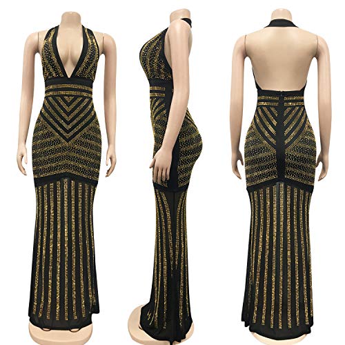 Image of PORRCEY Women's Sexy Rhinestone Mesh See Through Party Night Prom Dress