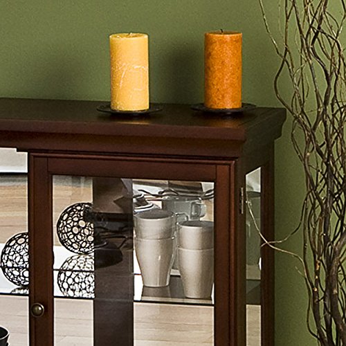 Double Door Curio w/ Mirror Back Wall - 2 Fixed Shelves - Chic Style Mahogany Finish