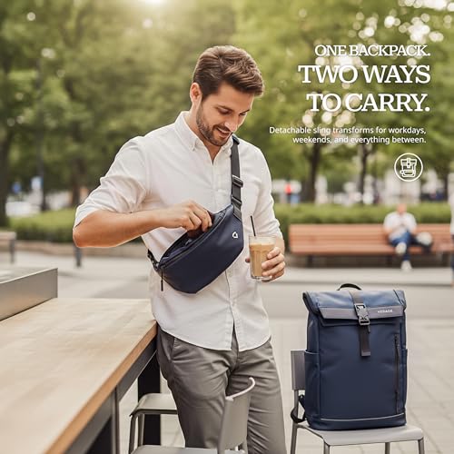 Image of Verage Roll Top Laptop Backpack Waterproof PU Lather Travel Backpack Expandable Work Carry On Backpack for Men Women