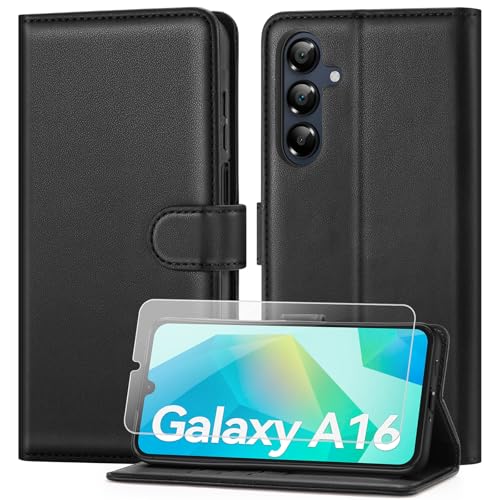 ivencase Coque pour Samsung Galaxy A16 avec Verre Trempé, étui Cuir PU Magnétique [ Pochette de Portefeuille ], Housse de Fonction Stand Video Porte Carte Credit à...