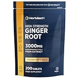 Ginger Root Tablets 3000mg | High Strength Ginger Root Extract | Zingiber Officinale | 200 Tablets - Vegetarian & Vegan | by Horbaach