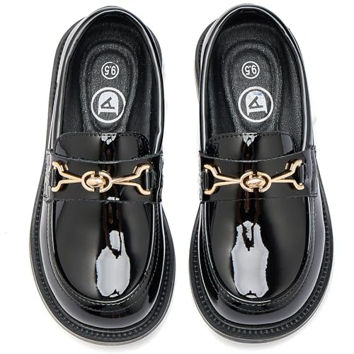WUIWUIYU - WUIWUIYU Boys Girls Formal Dress Penny Loafers Slip on Round Toe School Uniform Loafer Flats Shoes(Toddler/Little Kid/Big Kid) Black Size 12.5