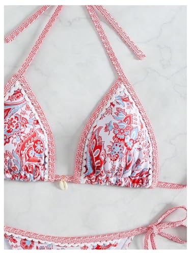 Image of BYFINECANY Women's Floral Printed Bathing Suit Halter Paisley Summer Swimsuit Bikinis Set