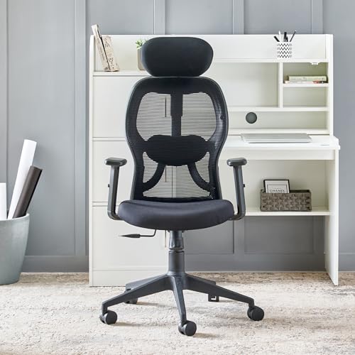 Image of Home Centre | Yuva | Mesh High Back | Nylon | Study and Office Chairs | Black | 1 Year Warranty