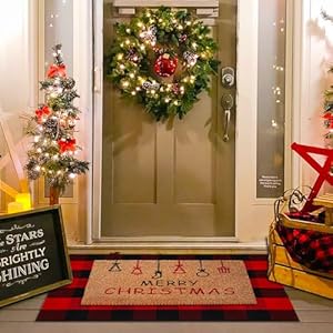 Christmas Door Mat Combo Set - 100% Coco Coir Welcome Mat + 28 x 43 Inch Red and Black Plaid Rug, Holiday New Year Christmas Collection Decorative Doormat for Front Porch Entryway Decor Christmas Door Mat Combo Set 100 Coco Coir Welcome Mat 28 x 43 Inch Red and Black Plaid Rug Holiday New Year Christmas Collection Decorative Doormat for Front Porch Entryway Decor