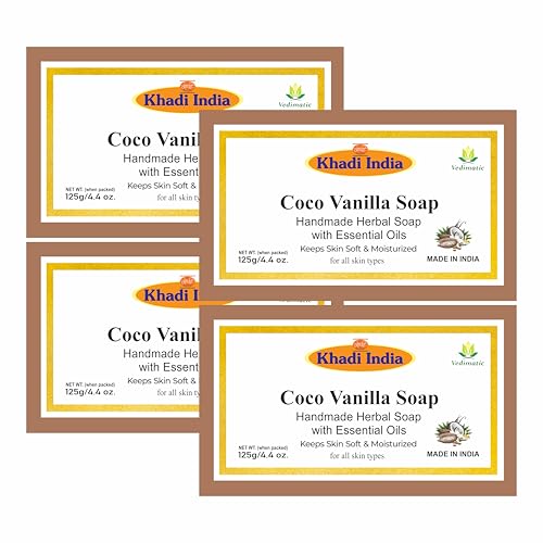 Image of Khadi 100% Pure & Natural Herbal Coco Vanilla Soap, 125 g Natural soap with essential oils|Skin hydrating properties| Pack of 4