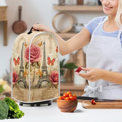Image of Talayituse Eiffel Tower Print Blender Dust Cover with Handle, Rose Butterfly Stand Mixer or Coffee Maker Appliance Cover Anti Fingerprint Dust Proof Stain Resistant Blender Cover for Home Kitchen
