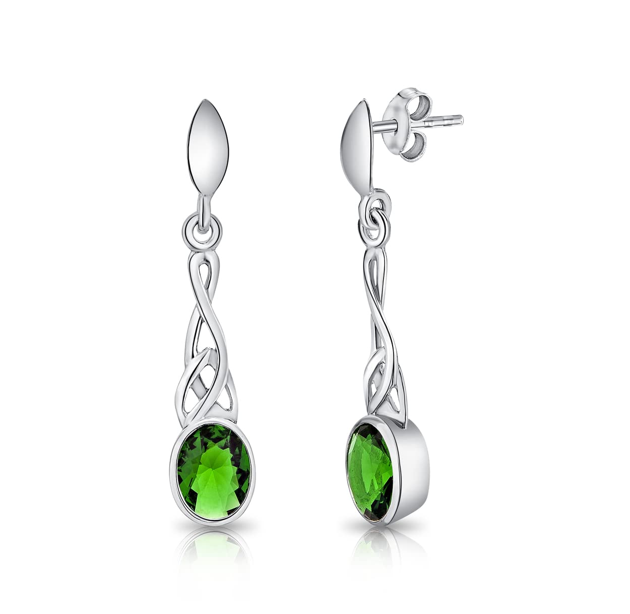 925 Sterling Silver Drop/Dangle Butterfly backs Earrings - Trinity Knot - Celtic Collection - Various Coloured Glass Stones