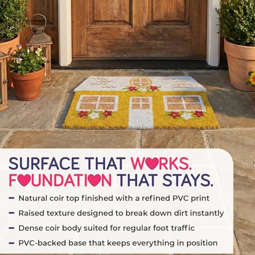 Image of HOKIPO Natural Coir Welcome Door Mat for Home and Office - 46x71cm, Earthly Home (IN-1078)