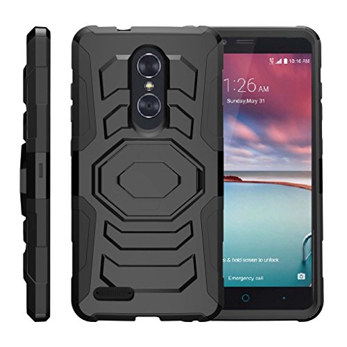 TurtleArmor | Compatible with ZTE ZMax Pro Case | ZTE Blade X Max Case [Octo Guard] Armor Rugged Solid Hybrid Kickstand Impact Holster Belt Clip Sports and Games - Black