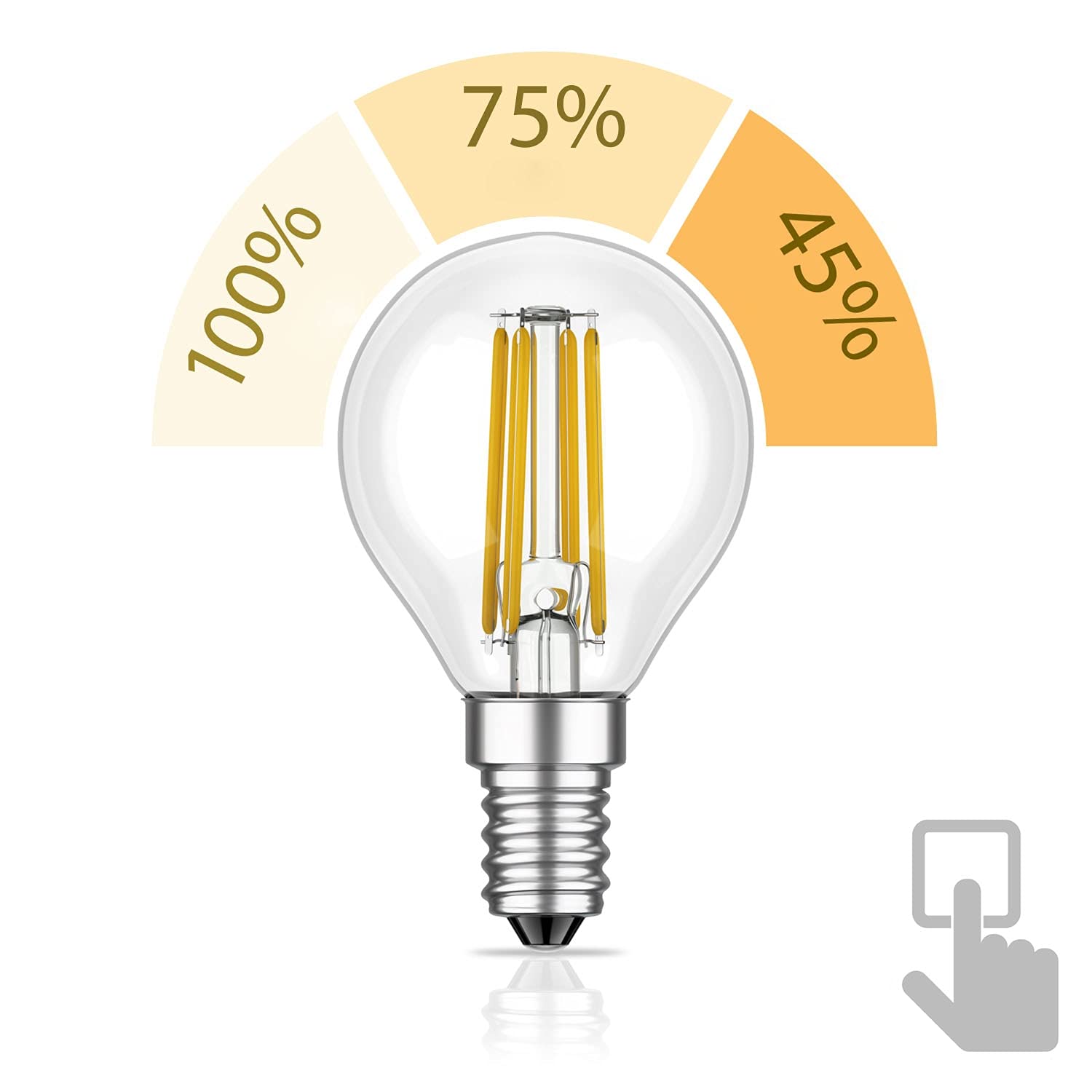 ledscom.de 12x bombillas LED E14, G45, blanco cálido (2700 K), 4,5 W, 542lm, regulador de 3 niveles