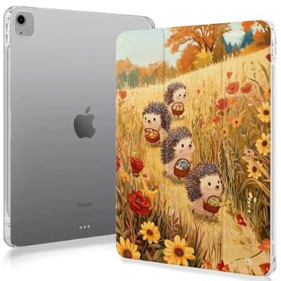 Cute Hedgehogs in The Fields Case Compatible with IPad 9th 8th 7th Generation 10.9 Inch 2021/2019/2018,Funny Cover with Trifold Stand + Pencil Holder for Boys Girls,iPad Air6 13inch 2024