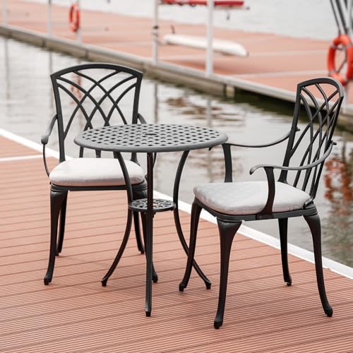 Withniture 3 Piece Patio Bistro Set with Cushions, Outdoor Bistro Table and Chairs Set of 2 with Umbrella Holes, All Weather Bistro Table Set for Garden Porch Pools
