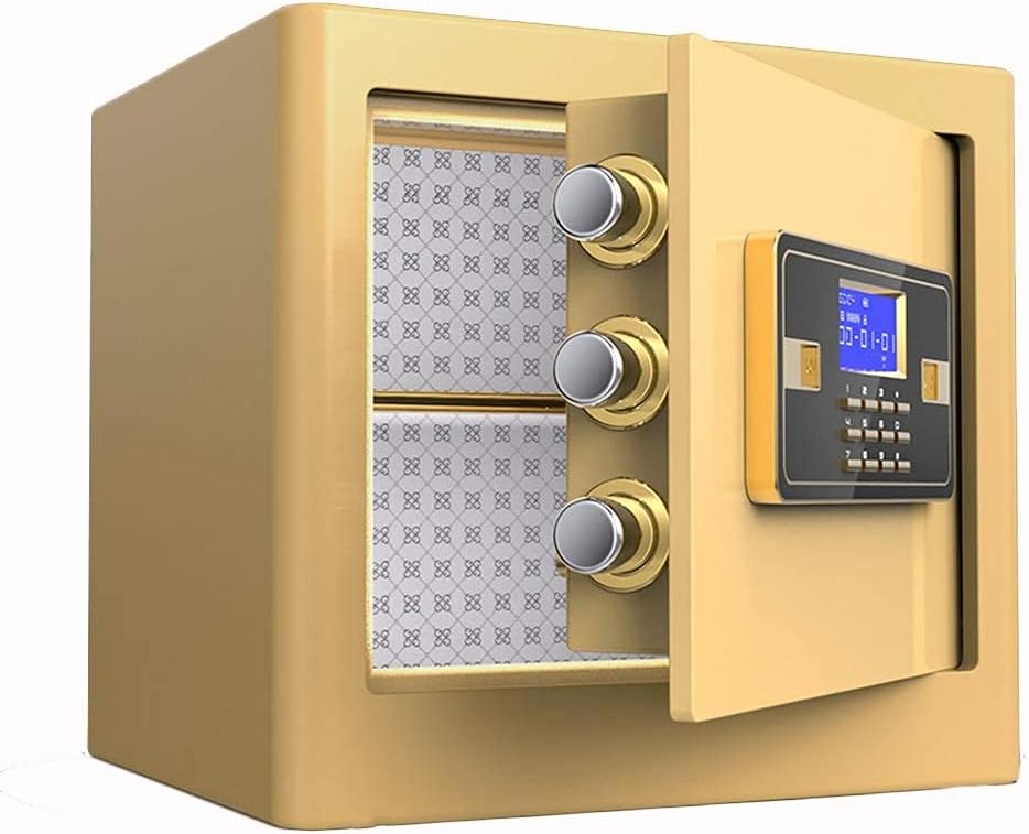 strongbox and Durable Fireproof Waterproof Safes 32cm Password Office All Steel Wall Safe Deposit Box Bedside Storage with Lock Flood Prevention Knob/Key Insurance Cabinet 3 Colors