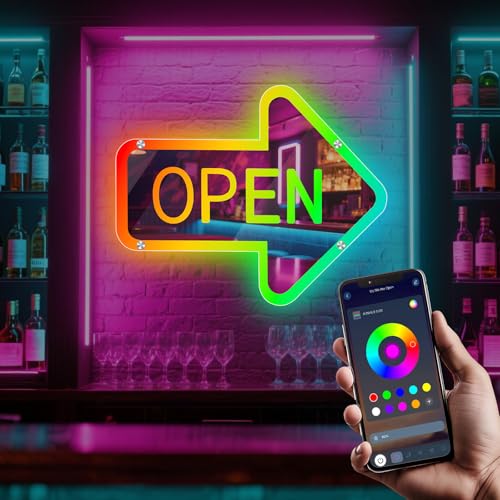 Horseneon Open Neon schild,Spiegelfarb Led Schild Dimmbarer Neon Sign Open Leuchtschild Schriftzug Zur Dekoration Geschäfte zur Dekoration dur Bar Shop Bar Shop Kaffee Salon