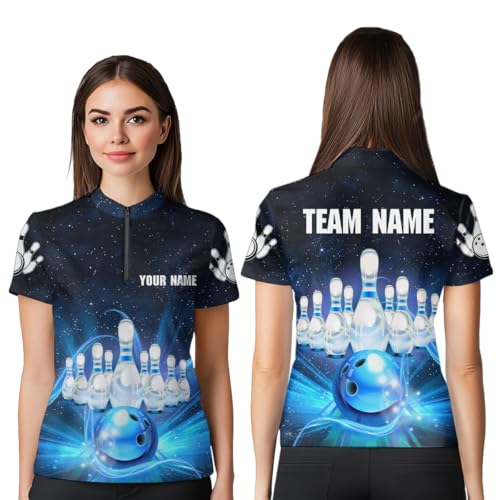 PIONAMZIOZ Blue Bowling Shirt for Men and Women 3D Personalized Bowling Jersey Shirts Team Polo & Quarter-Zip (US, Alpha, Small, 5X-Large, Regular, Regular, Women Quarter-Zip)