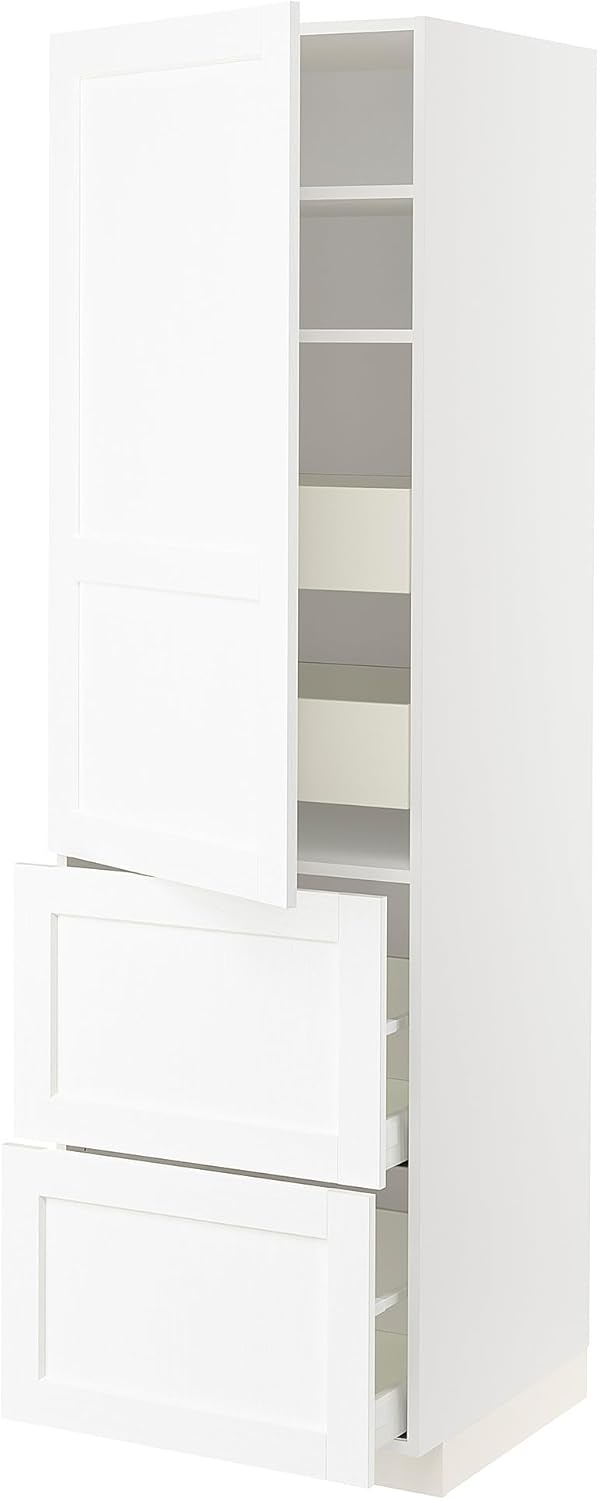 METOD/MAXIMERA High Cab shlvs/4 Drawer/dr/2 frnts, White Encaping/White Wood Effect, 60x60x200cm